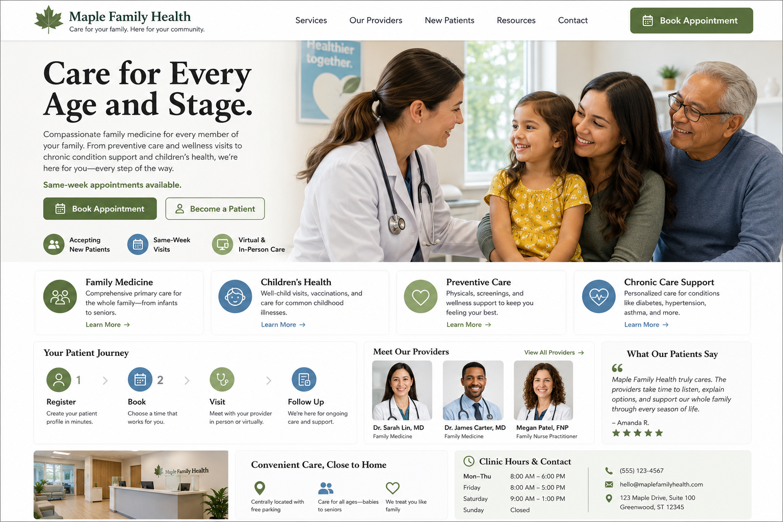 Maple Family Health website example